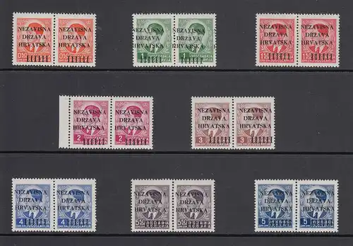Kroatien / Hrvatska  1941 1. Ausgabe Mi.-Nr. 1-8 ** in waagerechten Paaren
