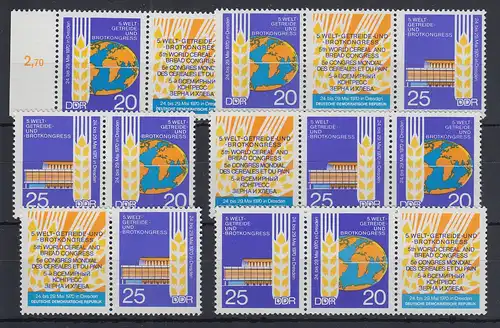 DDR 1970 Brotkongress Mi.-Nr. 1575-76 kpl. Garnitur 6 Zusammendrucke ** 