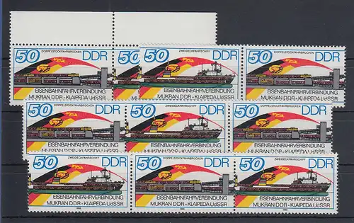 DDR 1986 Eisenbahnfähre Mi.-Nr. 3052-53 kpl. Garnitur 6 Zusammendrucke ** 