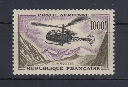 Frankreich 1958 Flugpostmarke Hubschrauber Alouette 1000 Fr. Mi.-Nr. 1177 **