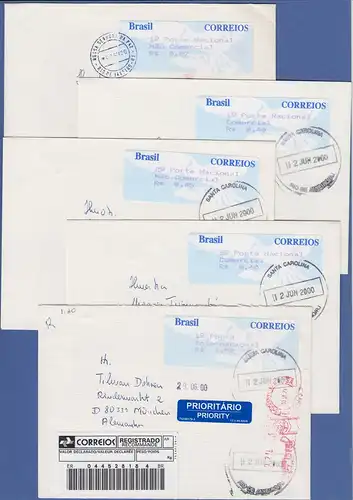 Brasilien ATM Taube, SELTENSTER Satz aus 2. Tarif 27-40-45-60-150 auf 5 Briefen
