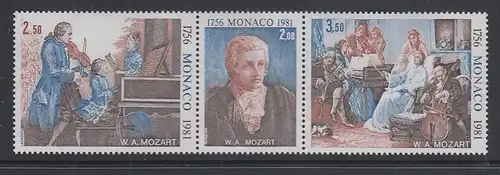 Monaco 1981 Dreierstreifen Mi.-Nr. 1470-1472 ** Wolfgang Amadeus Mozart 