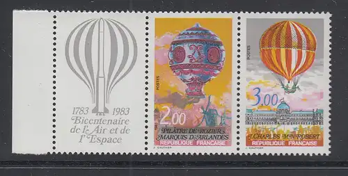 Frankreich 1983 Mi.-Nr 2387-88 ** Montgolfiere / Ballon Paar mit Zierfeld links