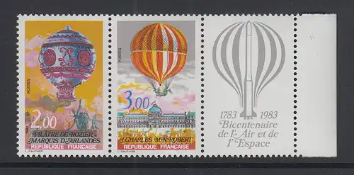 Frankreich 1983 Mi.-Nr 2387-88 ** Montgolfiere / Ballon Paar mit Zierfeld rechts
