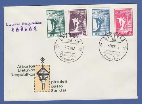 Litauen 1990 Freimarken Friedensengel 5-50K Mi.-Nr. 457-460 auf blanco-FDC