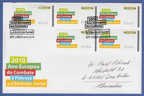 Portugal ATM 2010 Mi.-Nr 70.3 Satz 32-53-57-68-80 auf gel. FDC nach D