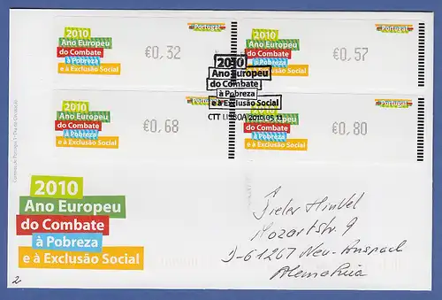 Portugal ATM 2010 Mi.-Nr 71.1 Satz 32-57-68-80 auf gel. FDC nach D