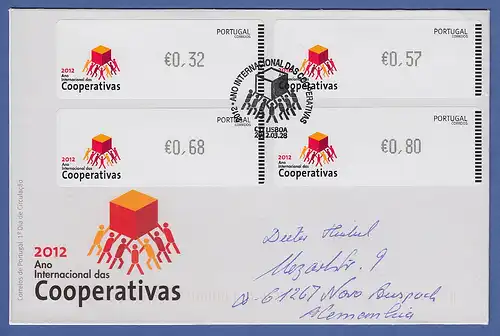 Portugal ATM 2012 Mi.-Nr. 79.1 Satz 32-57-68-80 auf FDC nach Deutschland