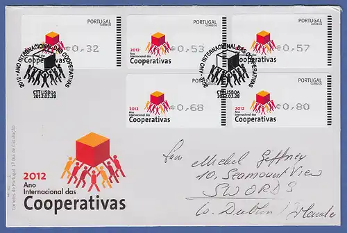 Portugal ATM 2012 Mi.-Nr. 78.2 Satz 32-53-57-68-80 auf FDC nach Irland