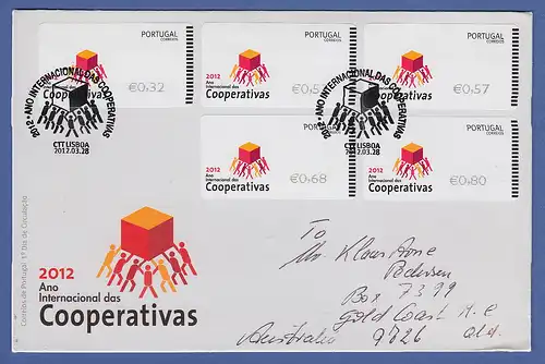 Portugal ATM 2012 Mi.-Nr. 78.3 Satz 32-53-57-68-80 auf FDC nach Australien