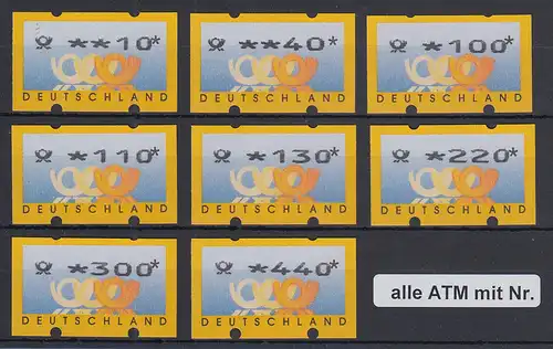 ATM Deutschland Posthörner Mi.-Nr. 3.2 Tastensatz TS1 8 Werte 10-440 mit Nr.  **