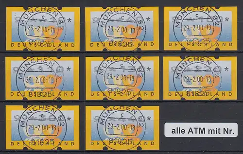 ATM Deutschland Posthörner Mi.-Nr. 3.2 Tastensatz TS1 8 Werte 10-440 O 29.2.00 !