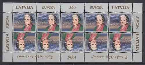 Lettland EUROPA 1996 Berühmte Frauen Zenta Maurina Mi.-Nr. 423 ** Kleinbogen 
