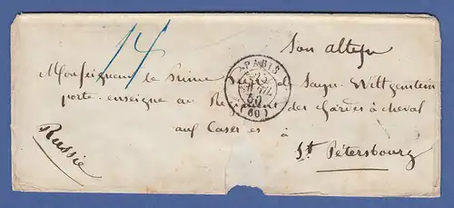 Brief aus Paris 1850 gel. an Prince Pierre de SAYN-WITTGENSTEIN , Russland