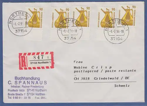 Bund SWK 90Pfg-Wert Bronzekanne Mi.-Nr. 1380 5x auf R-Brief von Northeim nach CH