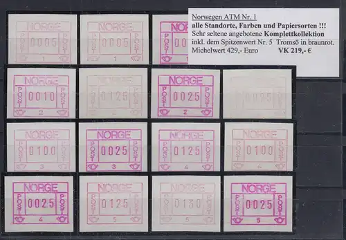 Norwegen Frama-ATM 1978 Komplettkollektion aller Aut.-Nr, Farben und Papiere ** 