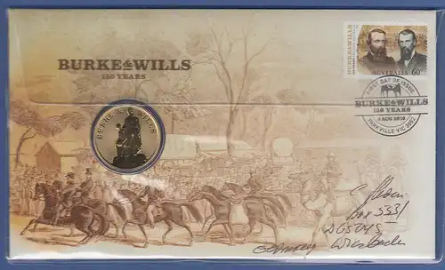Australien 2010 Numisbrief mit 1$-Münze BURKE & WILLS , echt gelaufen !