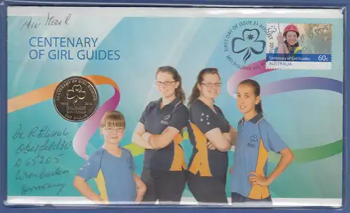 Australien 2010 Numisbrief mit 1$-Münze CENTENARY OF GIRL GUIDES, echt gelaufen