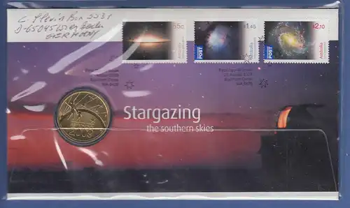 Australien 2009 Numisbrief mit 1$-Münze ASTRONOMY STARGAZING echt gelaufen !