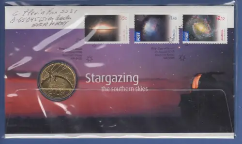 Australien 2009 Numisbrief mit 1$-Münze ASTRONOMY STARGAZING echt gelaufen !