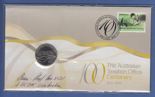 Australien 2010 Numisbrief mit  20C-Münze TAXATION OFFICE echt gelaufen !