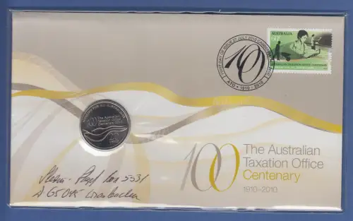 Australien 2010 Numisbrief mit  20C-Münze TAXATION OFFICE. 