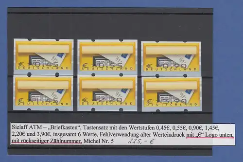 Deutschland ATM Briefkasten FEHLDRUCK Werteindruck unten mit € Satz 6 W. mit. Nr