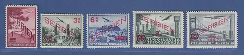 Dt. Besetzung 2.WK Serbien Flugpostmarken Mi.-Nr. 26-30 Satz 5 Wte kpl. **