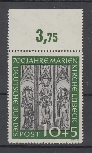Bundesrepublik 1951 Marienkirche Lübeck 10+5 Pfg Mi.-Nr. 139 **