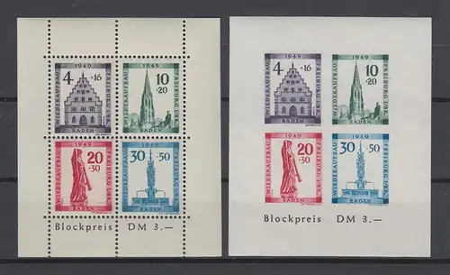 Französische Zone Baden Wiederaufbau Blockpaar postfrisch Block 1 A und B