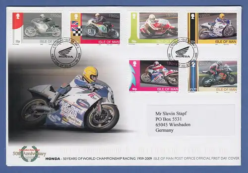 Isle of Man Ersttagsbrief / FDC 2009 Mi.-Nr. 1534-39 Honda Motorräder