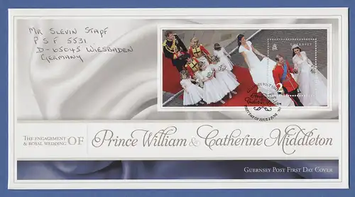 Guernsey Ersttagsbrief / FDC 2011 Mi-Nr. Block 56 Hochzeit William & Middleton