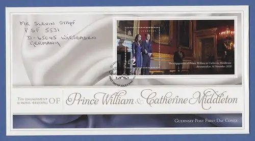 Guernsey Ersttagsbrief / FDC 2011 Mi-Nr. Block 55 Hochzeit William & Middleton