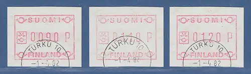 Finnland 1982 FRAMA-ATM Mi.-Nr. 1.1 S1 Satz 90-110-120 mit ET-O TURKU