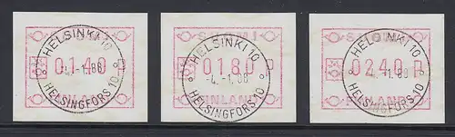 Finnland 1988 FRAMA-ATM Mi.-Nr. 3.2 c Satz 140-180-240 mit Ersttags-O HELSINKI 