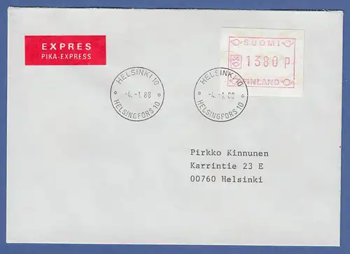 Finnland 1988 ATM Mi.-Nr. 3.2 c Wert 1380 auf Inl.-Expr.-Brief , ET-O HELSINKI