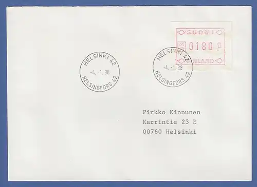 Finnland 1988 ATM Mi.-Nr. 3.2 c Wert 180 auf Inlands-Brief, ET-O HELSINKI 42