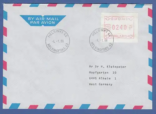 Finnland 1988 ATM Mi.-Nr. 3.2 c Wert 240 auf Brief nach D,  ET-O HELSINKI 42