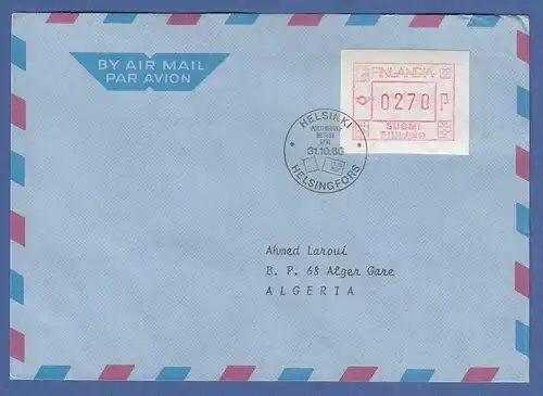 Finnland FRAMA-Sonder-ATM FINLANDIA`88 Wert 0270 aus OA auf LP-FDC nach Algerien