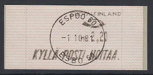Finnland Dassault-ATM 1.Ausgabe Espoo Mi.-Nr. 10.1 Wert 2,20 ohne Zudruck ET-O