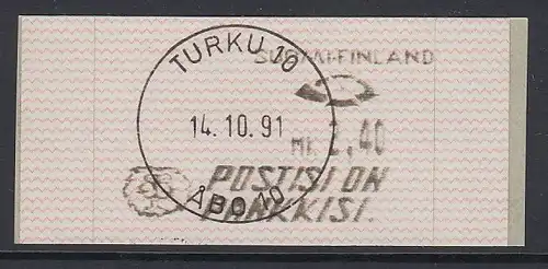 Finnland Dassault-ATM 1.Ausgabe Turku Mi.-Nr. 10.2 Wert 2,40 ohne Zudruck ET-O