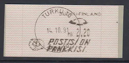 Finnland Dassault-ATM 1.Ausgabe Turku Mi.-Nr. 10.2 Wert 2,20 ohne Zudruck ET-O