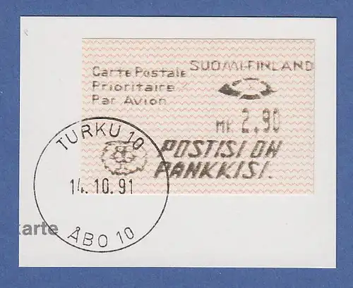 Finnland Dassault-ATM 1.Ausgabe Turku Mi.-Nr. 10.2 Z3 Wert 2,90 auf Briefstück