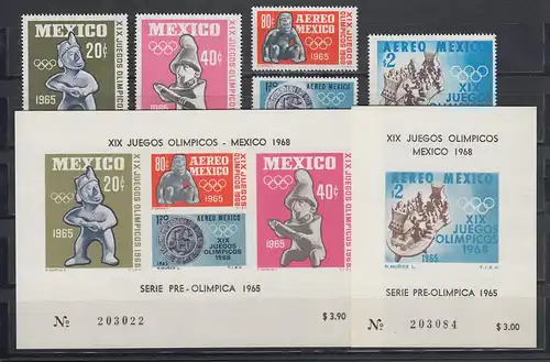 Mexiko Olympische Spiele 1968, 1.Ausgabe 1965 Mi.-Nr. 1192-95 + Blocks 3-4 **