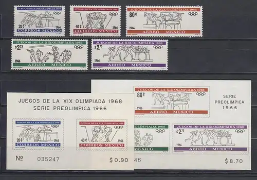 Mexiko Olympische Spiele 1968, 2.Ausgabe 1966 Mi.-Nr. 1214-18 + Blocks 5-6 **