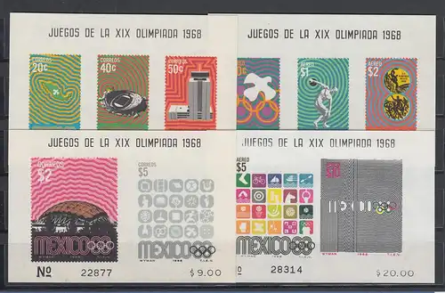 Mexiko Olympische Spiele 1968, 5.Ausgabe 1968 4 Blocks Mi.-Nr. Block 15-18 **