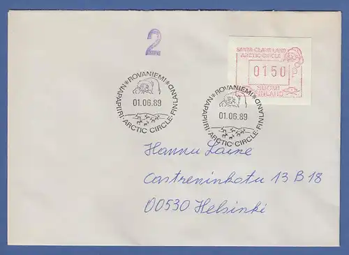 Finnland 1989 FRAMA-ATM SANTA CLAUS Mi.-Nr. 6 Wert 150 auf Brief 2. Klasse, FDC