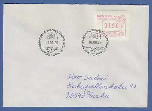 Finnland 1989 FRAMA-ATM SANTA CLAUS Mi.-Nr. 6 Wert 190 auf Inlandsbrief, FDC