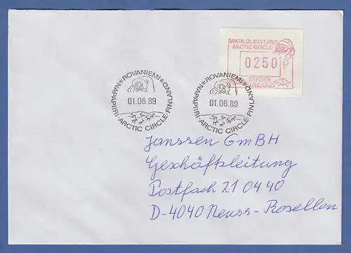 Finnland 1989 FRAMA-ATM SANTA CLAUS Mi.-Nr. 6 Wert 250 auf Auslandsbrief-FDC
