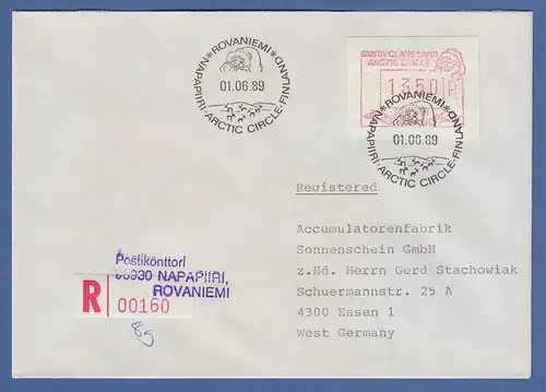 Finnland 1989 FRAMA-ATM SANTA CLAUS Mi.-Nr 6 Wert 1350 auf Auslands-R-FDC nach D